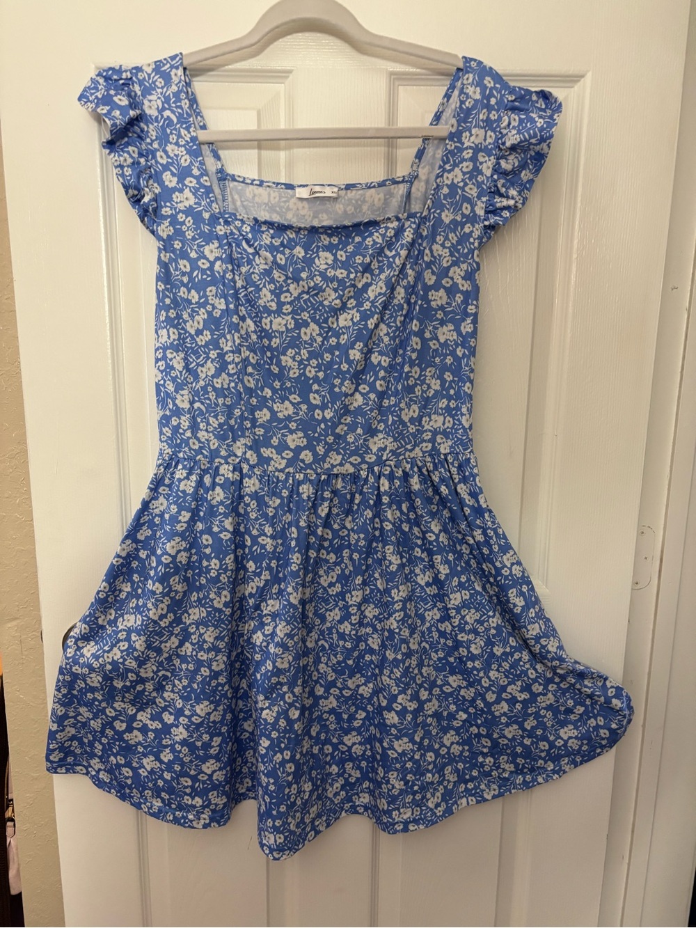 Blue Floral Ruffle Hem Dress